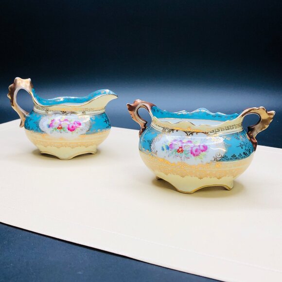 Antique Imperial Crown Austria Porcelain Creamer & Sugar Set: Cherub Tapestry - Picture 2 of 14